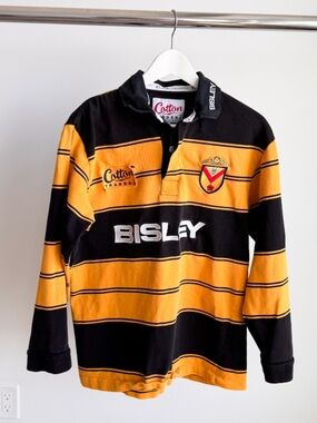 Vtg Newport RFC Rugby Shirt Black Gold M- DISTRESSED / AS-IS - Read Description